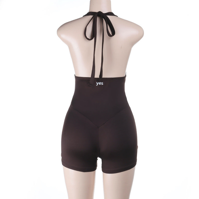 Sleeveless Backless Halterneck Romper FL XY25453PFO