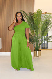 Solid Color Slash Shoulder Loose Jumpsuit XHXF 483