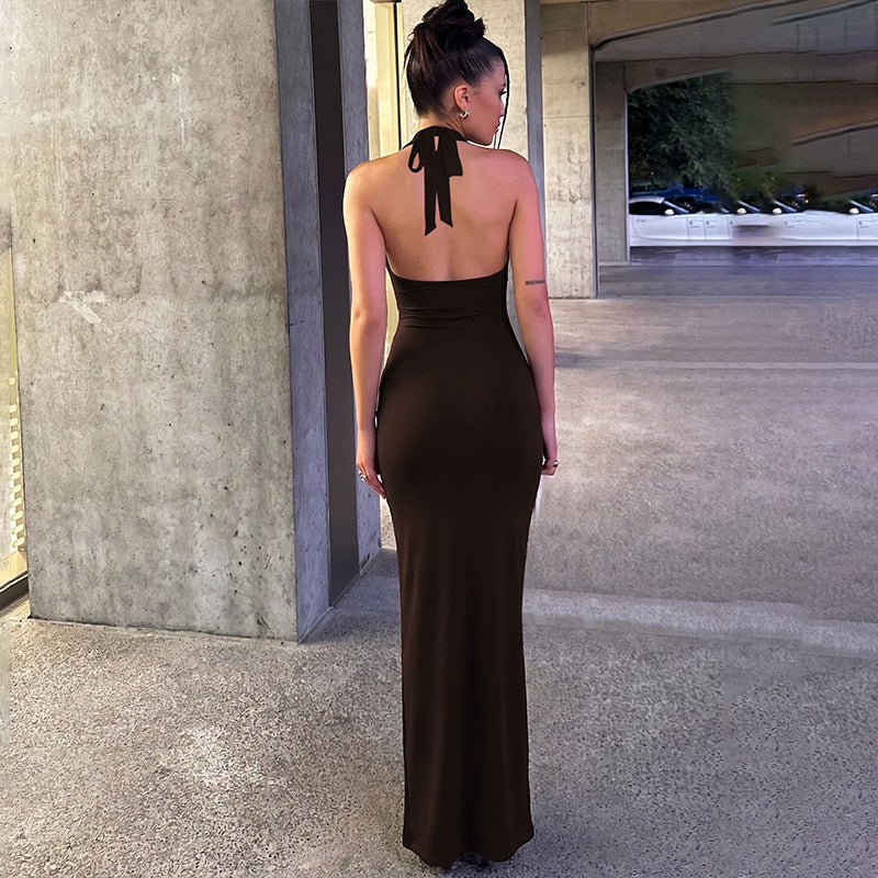 U Neck Tie Up Split Maxi Dress LJSF D6421543X
