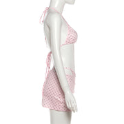 Polka Dots Print Tie Up Bikinis Skirt 3 Piece Set GYME K25S89257