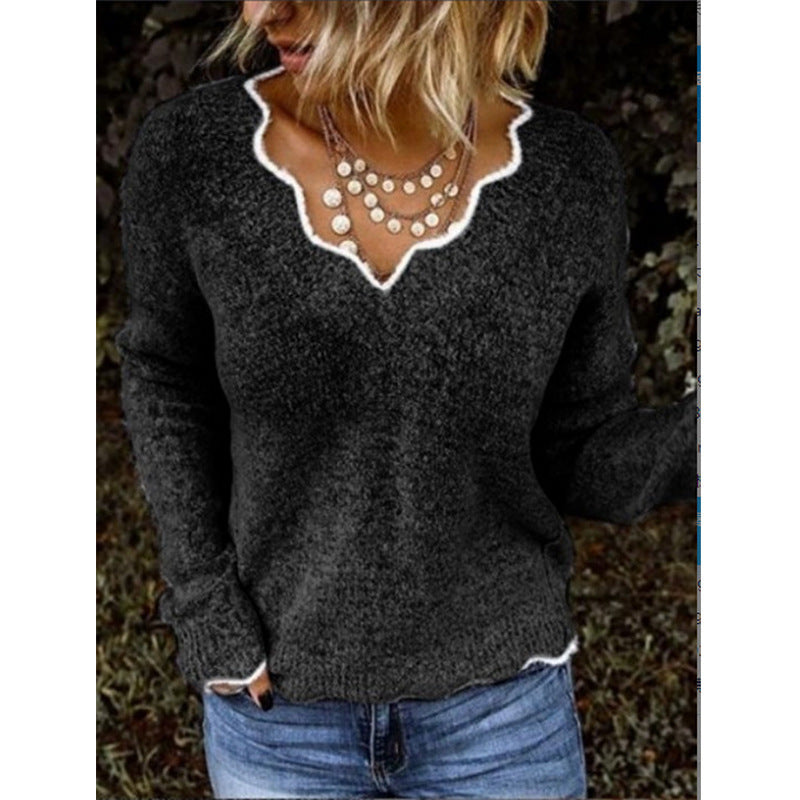 Plus Size V Neck Knits Long Sleeve Sweater GBLH 1910