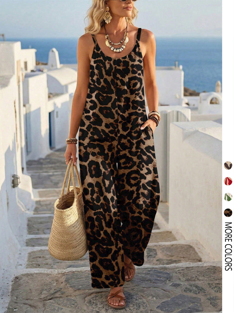 Print Off Shoulder Loose Wide Leg Jumpsuit GSRX 748