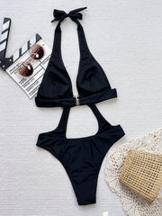 Solid Color Halter One Piece Swimsuit CSYZ 967