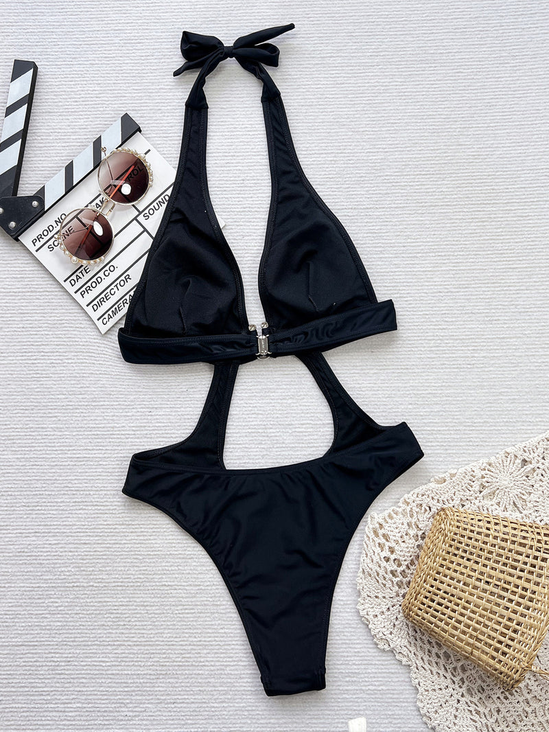 Solid Color Halter One Piece Swimsuit CSYZ 967