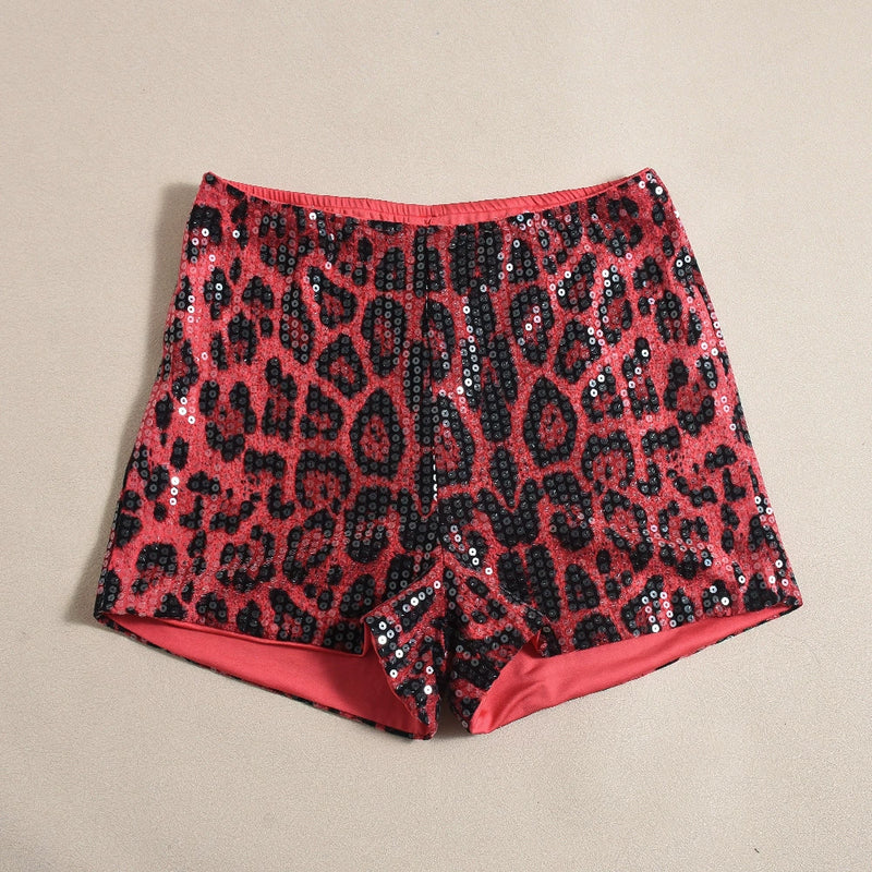 Sequin Leopard Print Shorts GYHF 51437PHD