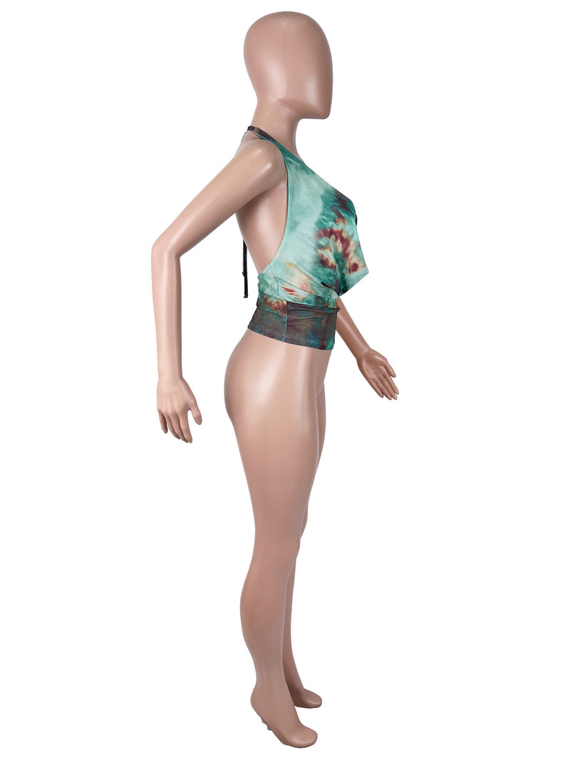 Halterneck Tie Up Mesh Tank Top SHD 9985