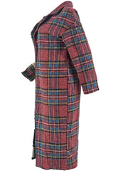Plaid Color Blocking Long Sleeve Long Coat ZDF 31303