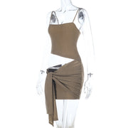 Solid Color Hollow Out Sling Mini Dress SUM JY26064PFO