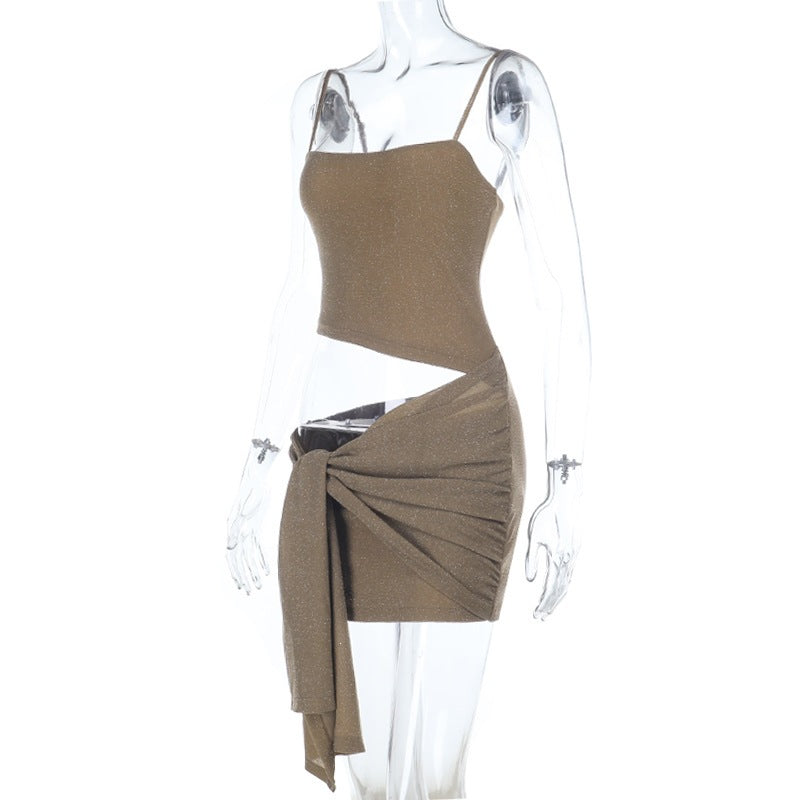 Solid Color Hollow Out Sling Mini Dress SUM JY26064PFO