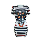 Cartoon Stripe Print Short Sleeve Mini Dress BN 9160