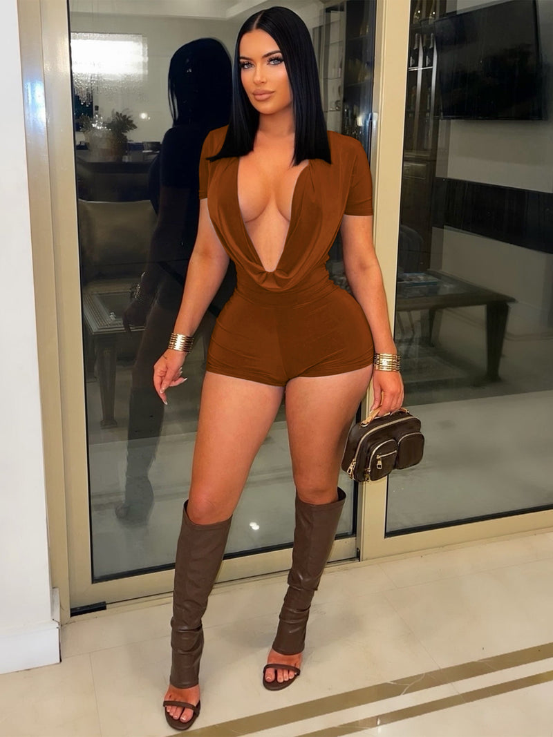 Deep V Neck Solid Color Romper SFY 829