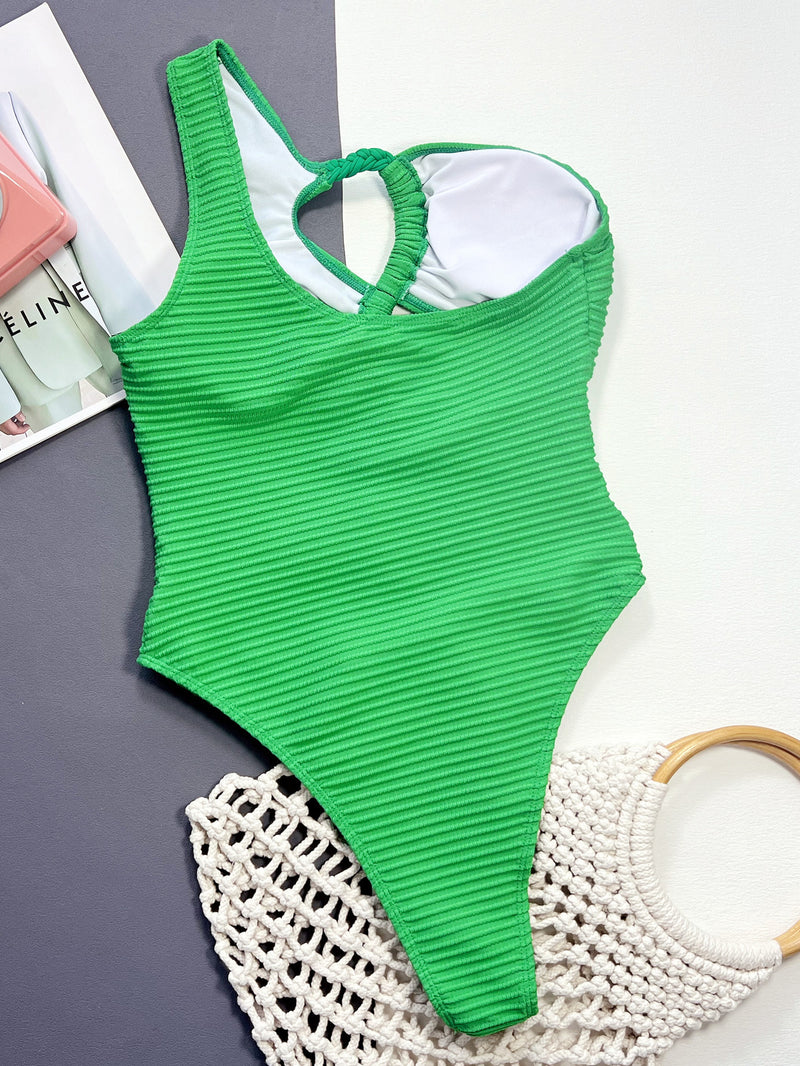 Solid One Shoulder One Piece Swimsuit CSYZ D103K