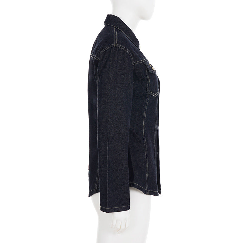 Long Sleeve Single Breasted Denim Shirt Jacket GPKJ MR38868