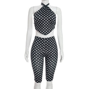 Polka Dot Print Backless Two Piece Pants Set MXBF Q26ST092