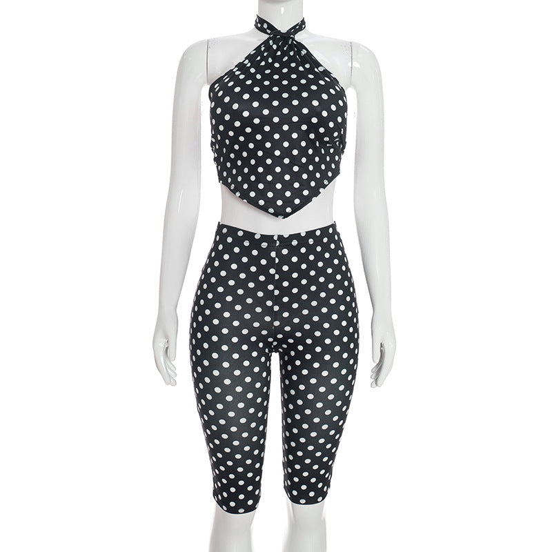 Polka Dot Print Backless Two Piece Pants Set MXBF Q26ST092