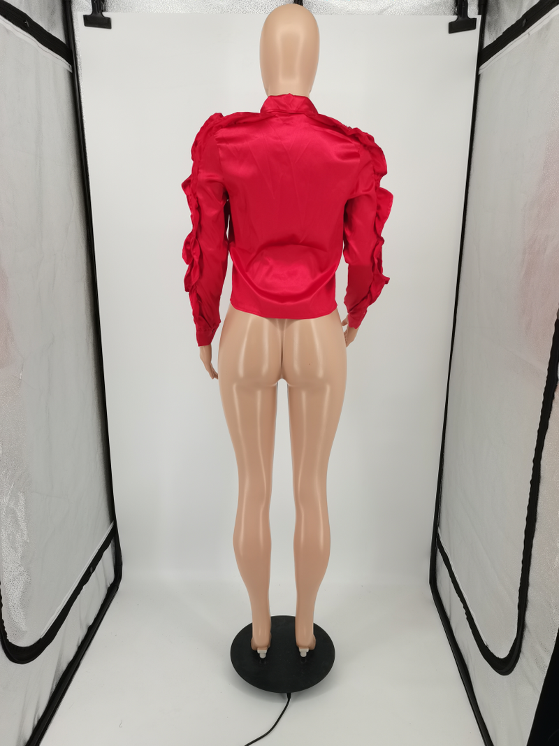 Sexy Ruffled Long Sleeve Blouse Tops YIM 8077