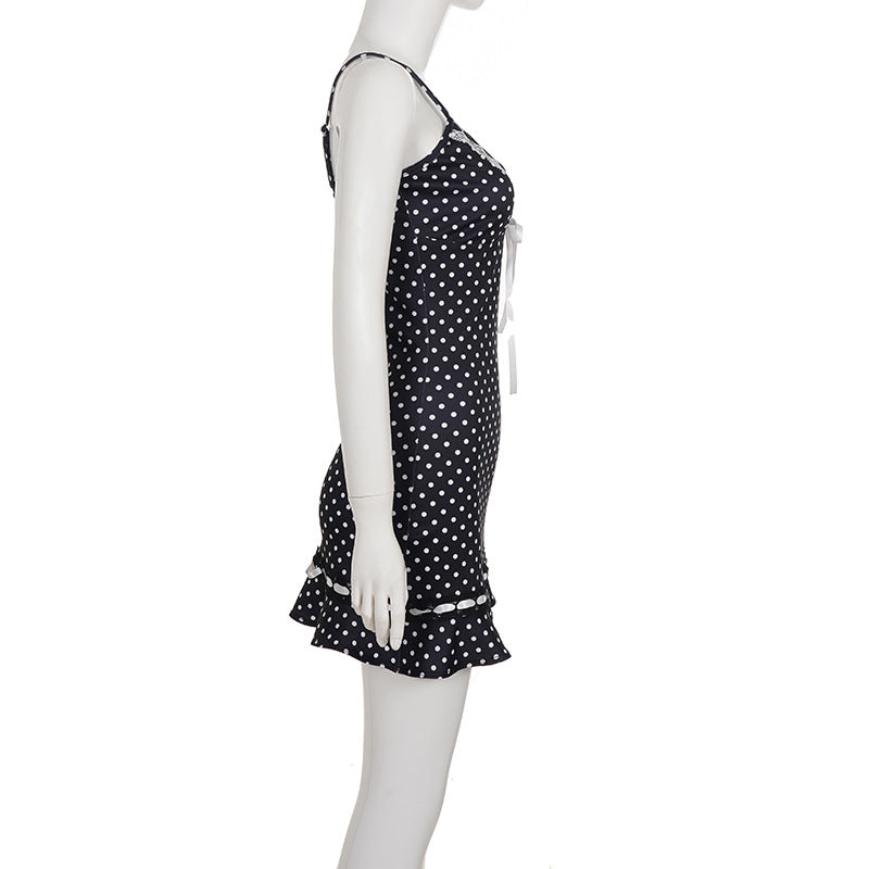 Polka Dot Print Lace Patchwork Mini Dress GPKJ MR50598