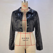 Long Sleeve Cardigan Leather Coat GPBY 14524