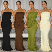 Solid Color Ruched Tube Top Dress BY 7797