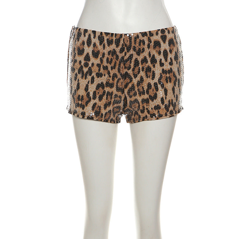 Leopard Print Sequin Mini Short DLSF K24P56756