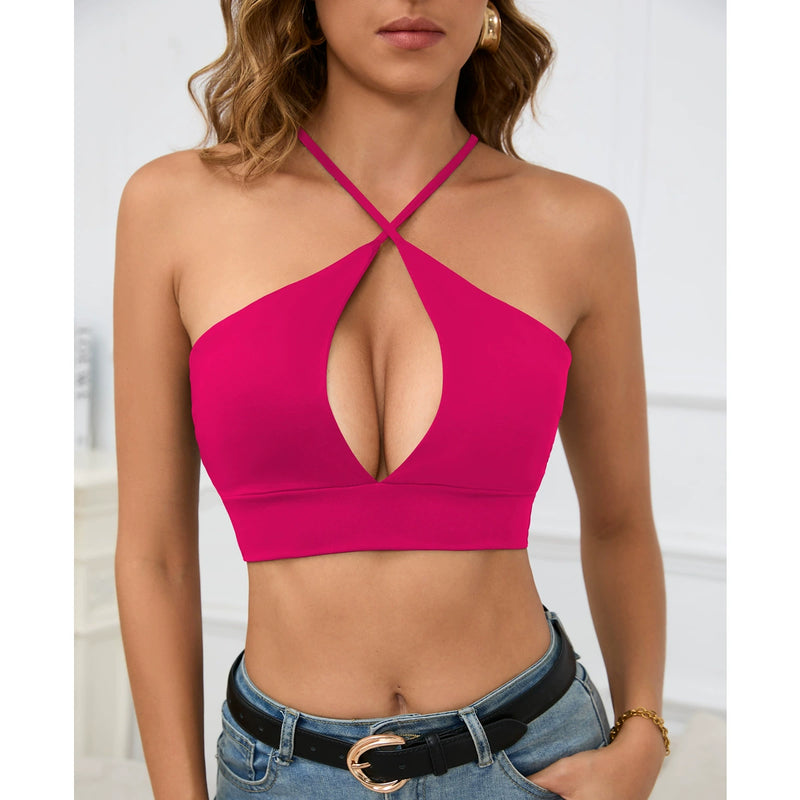 Sexy Cross Halterneck Solid Color Tank Top YMYF 9317