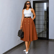 Solid Color Double breasted Long Skirts GCNE 75374