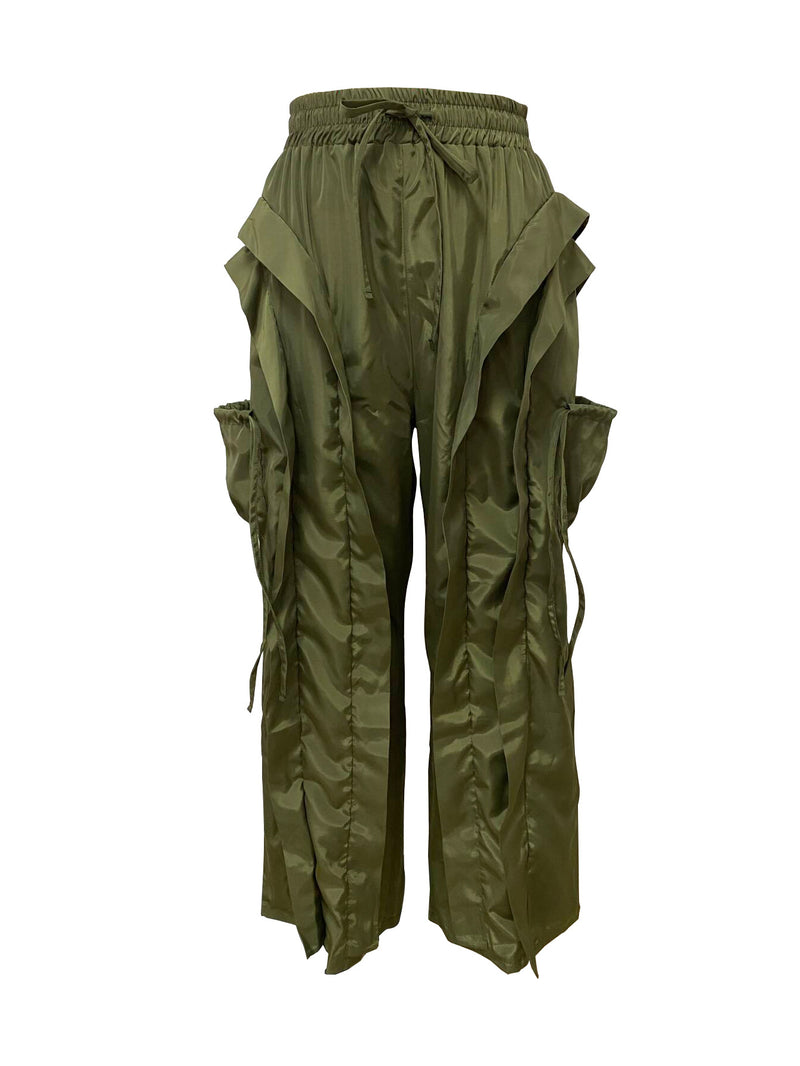 Solid Color Ruffles Patchwork Wide Leg Pants LSD 2720