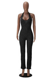 Polka Dots Printed Halterneck Bandage Jumpsuit MZ 26013