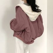 Solid Color Hooded Zipper Plush Jacket GSZM ZTP1449