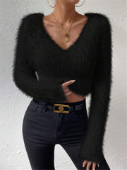 Solid Color V Neck Sweater GZYF 1105