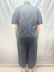 Short Sleeve Single Breated Button Denim Jumpsuit GAKF 60211
