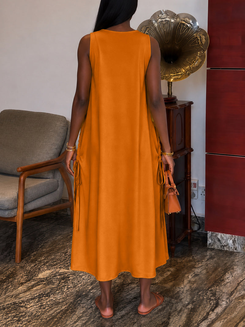 Solid Color V Neck Sleeveless Maxi Dress HNIF TY039