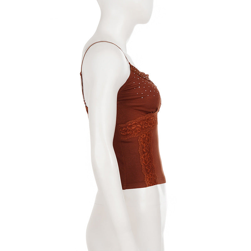 Lace Patchwork Hot Drill Sling Vest GPKJ MR48941