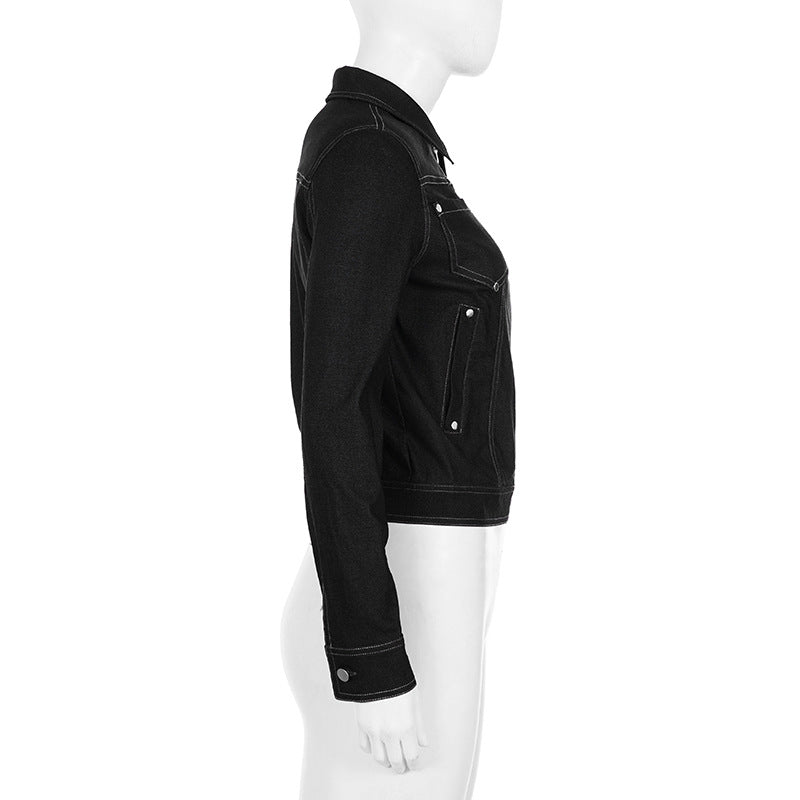 Imitation Denim Zipper Lapel Jacket GPKJ MR50759