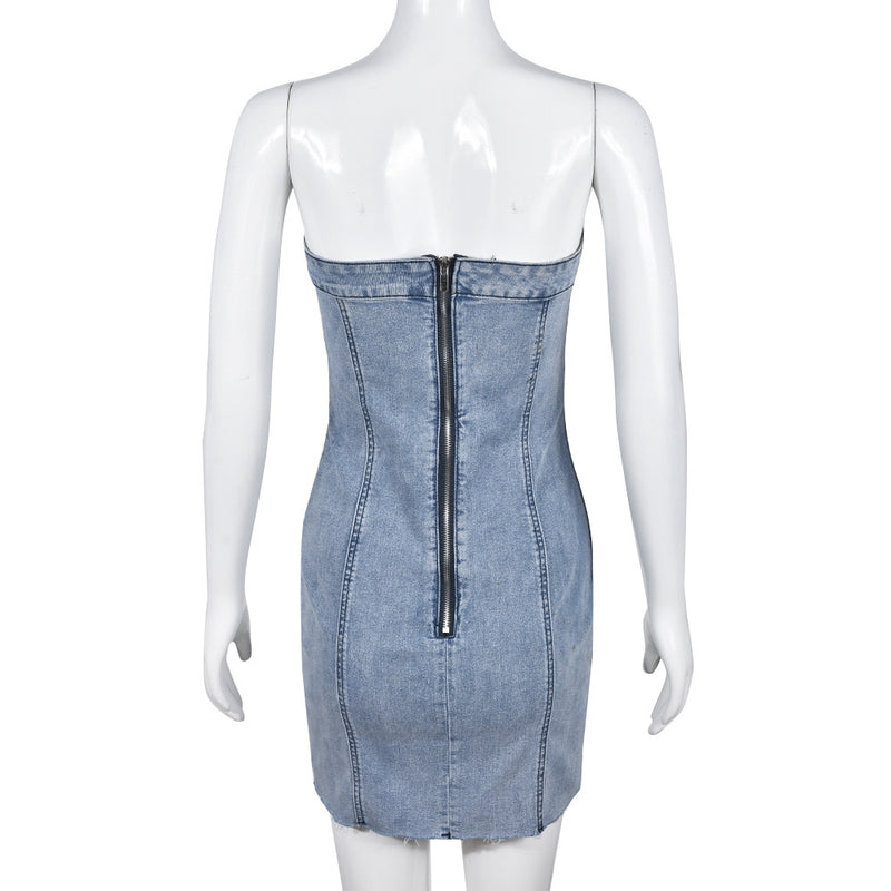Sexy Wrap Front Denim Bodycon Dress GYHF 9220DD