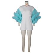 Mesh Patchwork Sleeve Loose Solid T Shirt ZSD 0615