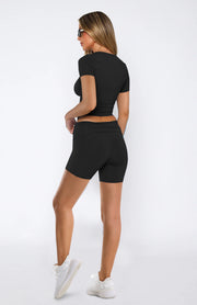 Solid Color Short Sleeve Tops Shorts Suit GXYF 0463