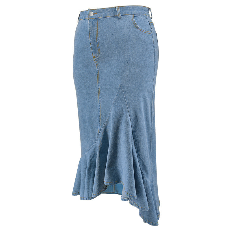 Plus Size Fashion Denim Ruffle Irregular Skirt GDAM 218635