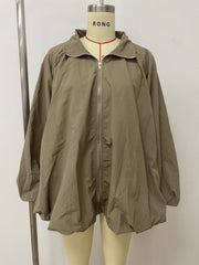 Bubble Sleeve Zipper Pleated Sun Protective Trench Coat LSD 2908