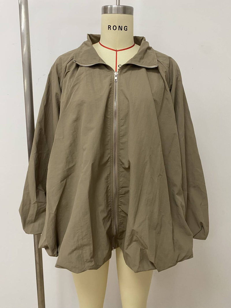 Bubble Sleeve Zipper Pleated Sun Protective Trench Coat LSD 2908