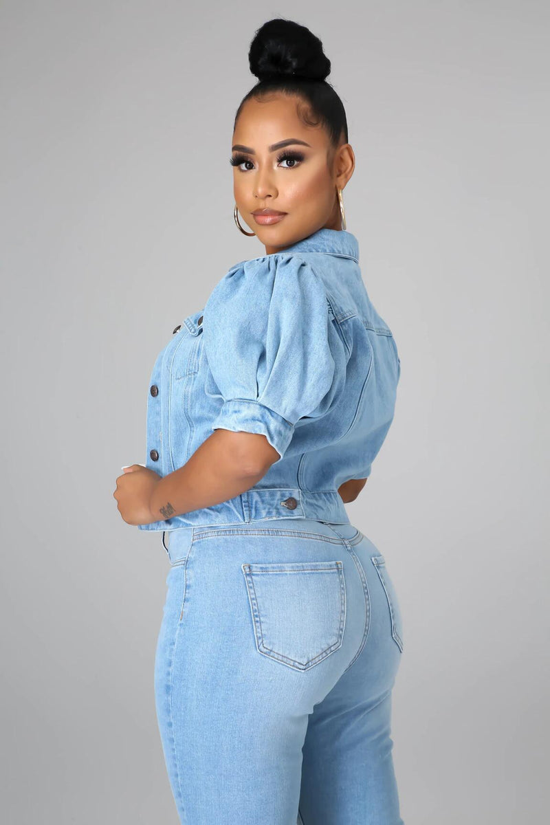 Bubble Short Sleeve Fashion Denim Coat GQDH 1066