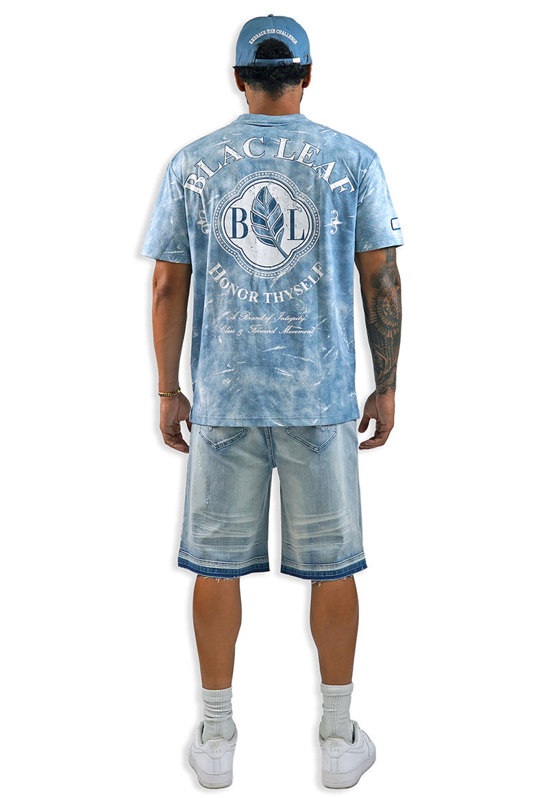 Honor Thyself Blue Shirt Denim Shorts and Trucker Hat Bundle