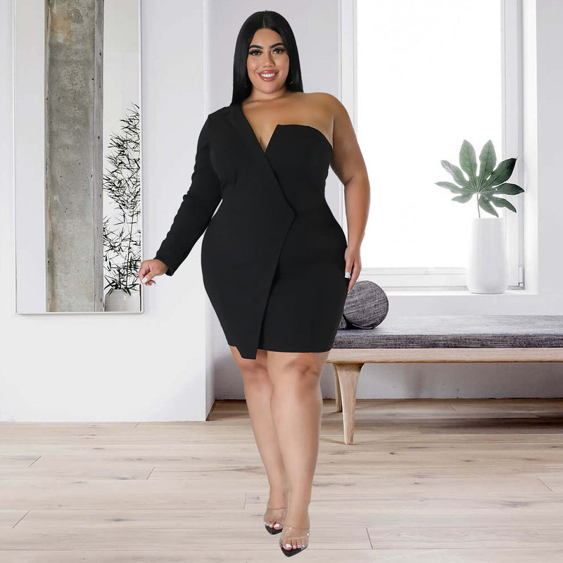 Plus Size Sexy One Shoulder Bodycon Dress NNWF 7629
