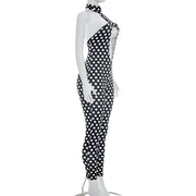Polka Dots Print Backless Tight Jumpsuit GDSF D26JP107