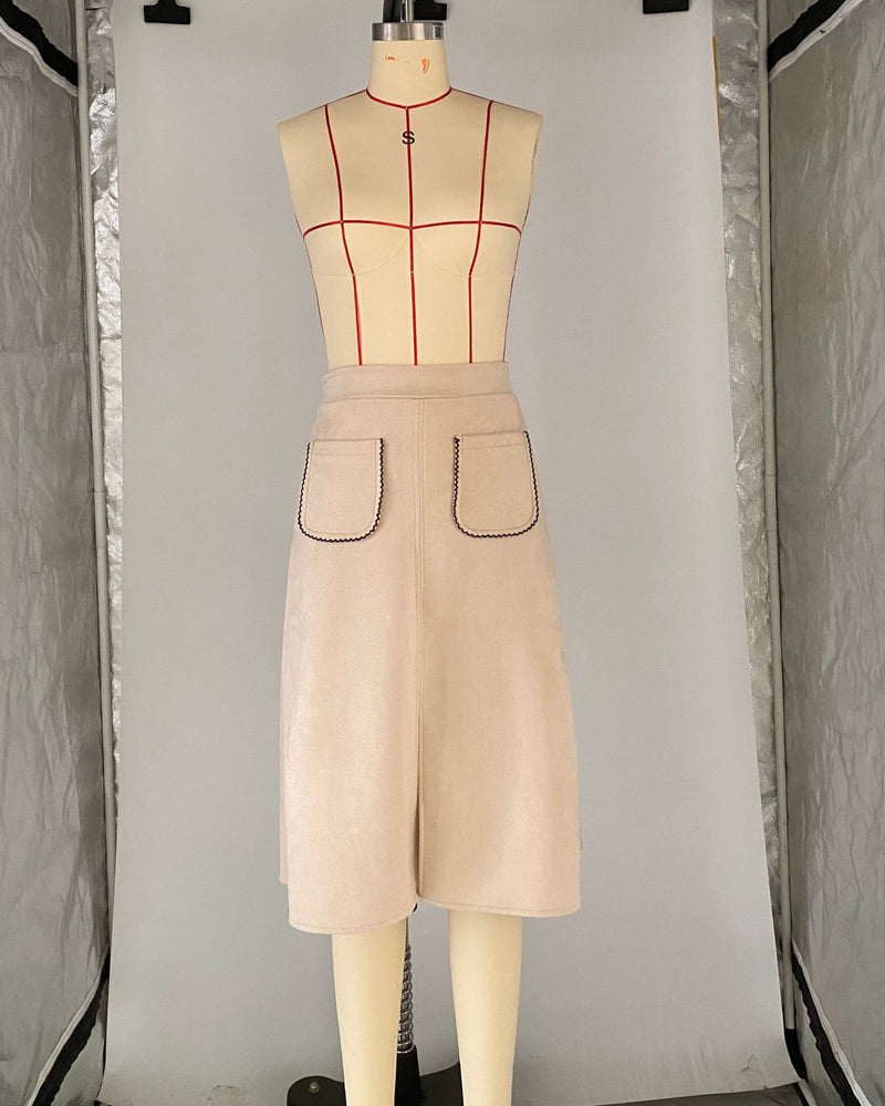 Fashion Faux Suede Solid Split Skirt ANDF 2432