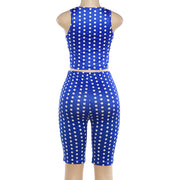Polka Dots Print Hollow Out Top Shorts 2 Piece Set GZJQ K6S00605A