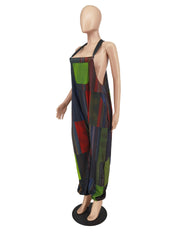 Plus Size Multicolor Print Loose Overalls Jumpsuit ZDF 31233