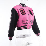 Fashion Letter Embroider Print Patchwork Baseball Jacket FL 23524