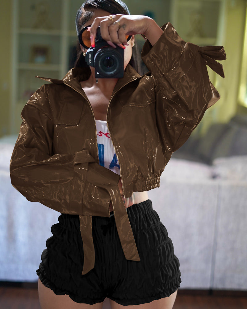 Fashion Solid Color PU Leather Jacket YD 8820