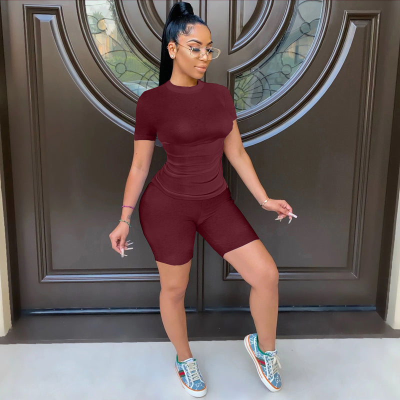 Solid T Shirt And Shorts Two Piece Sets OMY 81024